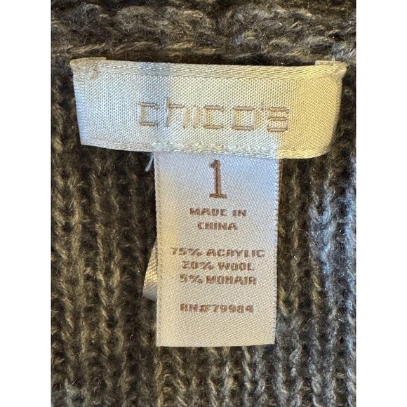 Chico's Sweater Women Medium Gray Wool Blend Cable Knit Open Bolero Cardigan - Picture 8 of 10